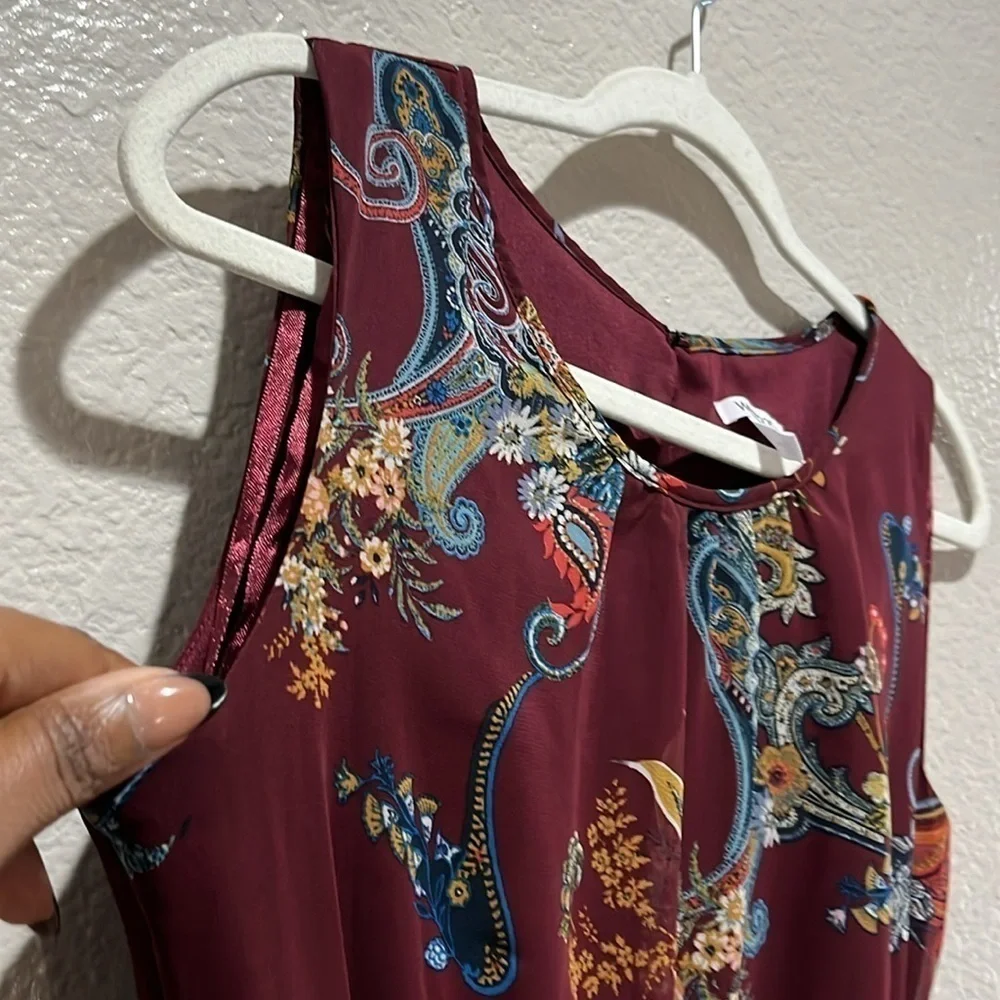 Westport sz 6 Handkerchief dress Burgundy Floral Sleeveless Belted Whimsigoth